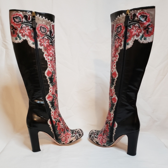 HP RED Valentino Black Floral Heel Boots - Picture 10 of 10